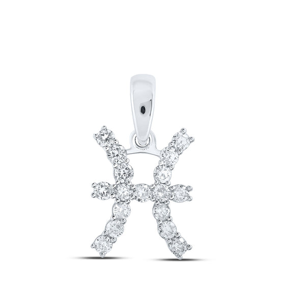 10k White Gold Womens Round Diamond Zodiac Pisces Sign Fashion Pendant 1/3 Cttw