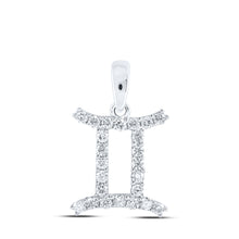  10k White Gold Womens Round Diamond Zodiac Gemini Sign Fashion Pendant 1/4 Cttw