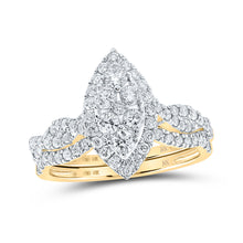  10k Yellow Gold Round Diamond Marquise-shape Bridal Wedding Ring Band Set 1 Cttw