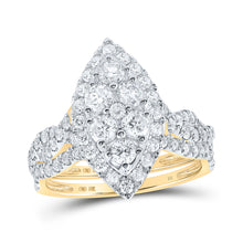  10k Yellow Gold Round Diamond Marquise-shape Bridal Wedding Ring Band Set 1-1/2 Cttw