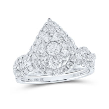  10k White Gold Round Diamond Teardrop Bridal Wedding Ring Band Set 1-1/2 Cttw