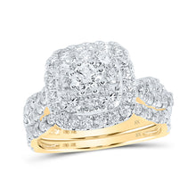  10k Yellow Gold Round Diamond Halo Bridal Wedding Ring Band Set 2 Cttw