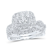  10k White Gold Round Diamond Halo Bridal Wedding Ring Band Set 2 Cttw