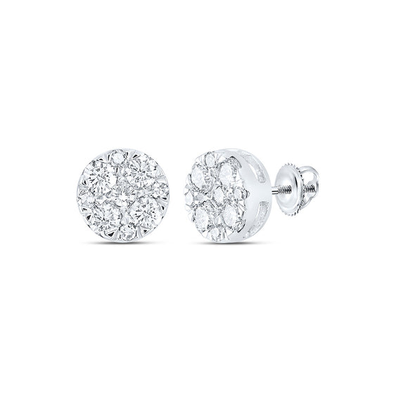 10k White Gold Womens Round Diamond Cluster Earrings 1/2 Cttw