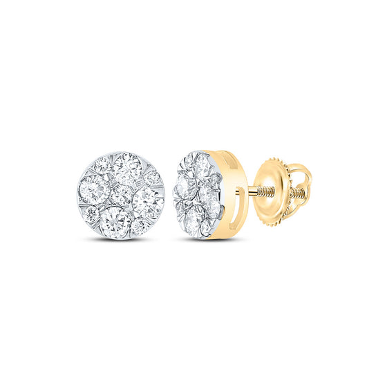 14k Yellow Gold Womens Round Diamond Cluster Earrings 1 Cttw