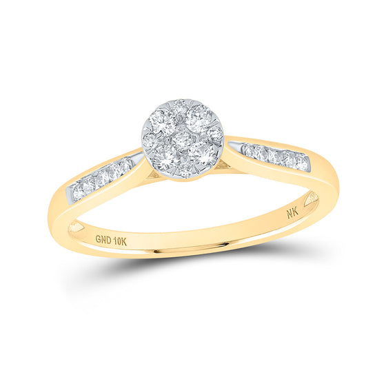 10k Yellow Gold Womens Round Diamond Cluster Ring 1/4 Cttw