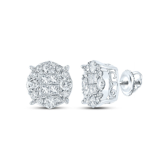 14k White Gold Womens Princess Diamond Cluster Earrings 2 Cttw