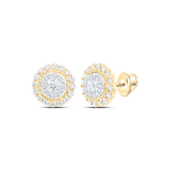 10k Yellow Gold Womens Round Diamond Halo Circle Earrings 1 Cttw