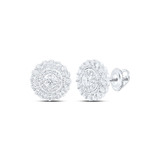 10k White Gold Womens Round Diamond Cluster Earrings 1 Cttw