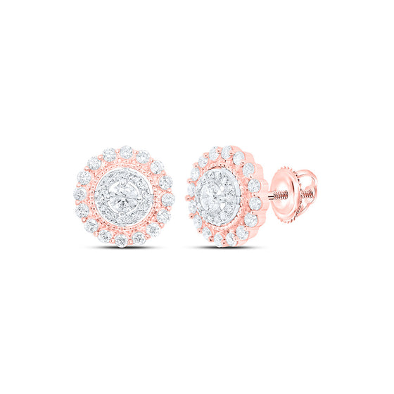 10k Rose Gold Womens Round Diamond Halo Circle Earrings 1 Cttw