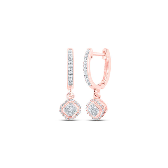 10k Rose Gold Womens Round Diamond Hoop Dangle Earrings 1/4 Cttw