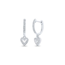  10k White Gold Womens Round Diamond Heart Hoop Dangle Earrings 1/6 Cttw