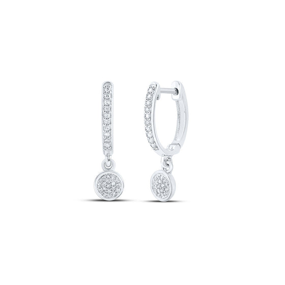 10k White Gold Womens Round Diamond Hoop Dangle Earrings 1/6 Cttw