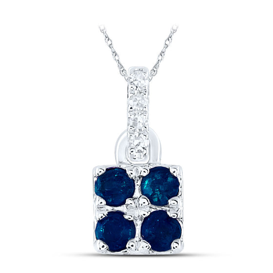 14k White Gold Womens Round Blue Sapphire Diamond Square Pendant 1/3 Cttw