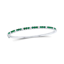  14k White Gold Womens Round Emerald Diamond Bangle Bracelet 2 Cttw