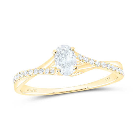 14k Yellow Gold Oval Diamond Solitaire Bridal Wedding Engagement Ring 3/8 Cttw