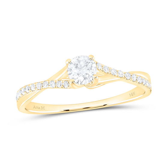 14k Yellow Gold Round Diamond Solitaire Bridal Wedding Engagement Ring 3/8 Cttw