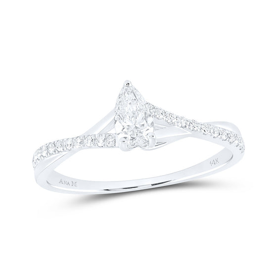 14k White Gold Pear Diamond Solitaire Bridal Wedding Engagement Ring 3/8 Cttw