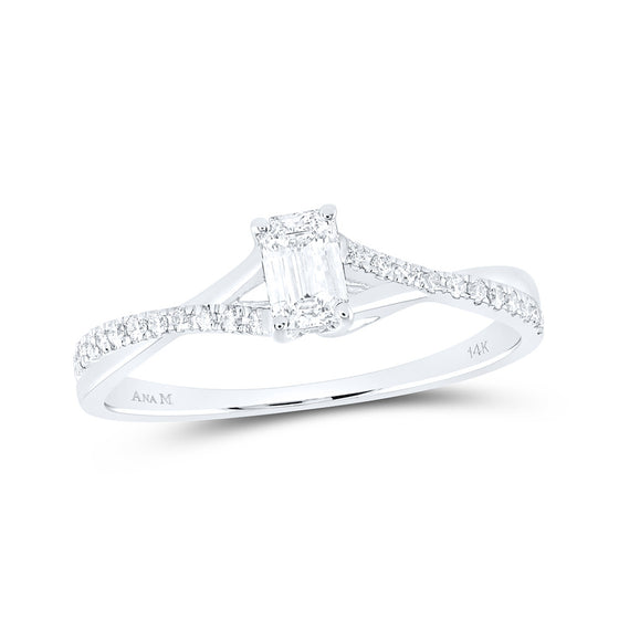 14k White Gold Emerald Diamond Solitaire Bridal Wedding Engagement Ring 3/8 Cttw
