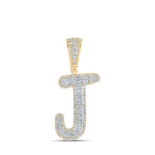  10k Two-tone Gold Mens Round Diamond J Initial Letter Charm Pendant 5/8 Cttw