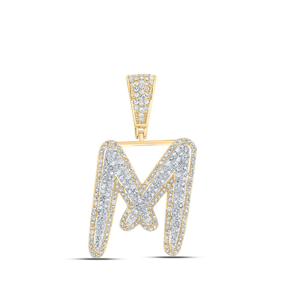 10k Two-tone Gold Mens Round Diamond M Initial Letter Charm Pendant 1 Cttw