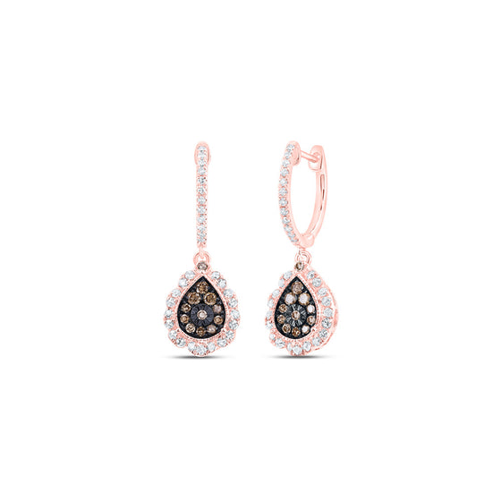 10k Rose Gold Womens Round Brown Diamond Teardrop Dangle Earrings 1/2 Cttw