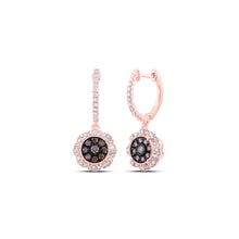  10k Rose Gold Womens Round Brown Diamond Dangle Earrings 3/4 Cttw