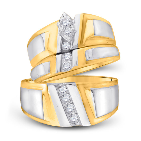 10k Yellow Gold His Hers Marquise Diamond Solitaire Matching Wedding Set 1/4 Cttw