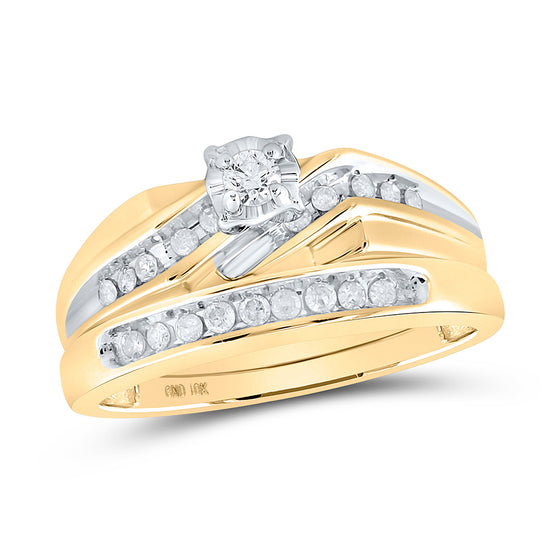 10k Yellow Gold His Hers Round Diamond Solitaire Matching Wedding Set 1/3 Cttw