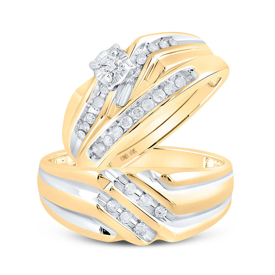 10k Yellow Gold His Hers Round Diamond Solitaire Matching Wedding Set 1/3 Cttw