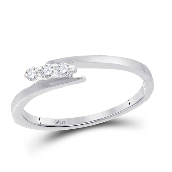 10k White Gold Womens Round Diamond 3-stone Promise Bridal Engagement Ring 1/10 Cttw