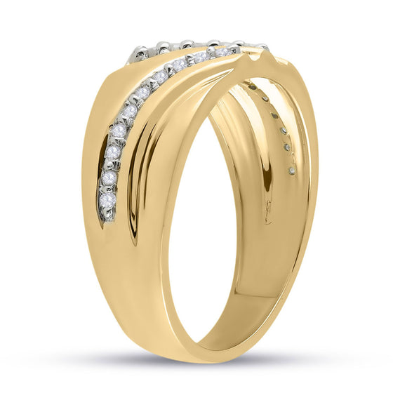 10k Yellow Gold Mens Round Diamond Band Ring 1/4 Cttw