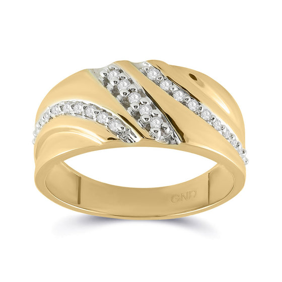 10k Yellow Gold Mens Round Diamond Band Ring 1/4 Cttw