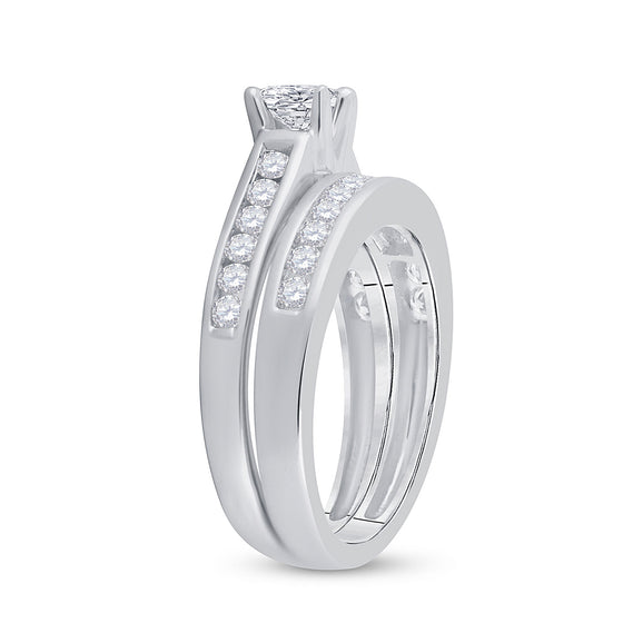 14k White Gold Princess Diamond Bridal Wedding Ring Band Set 1 Cttw