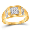 14k Yellow Gold Mens Round Diamond Square Cluster Ring 1/4 Cttw