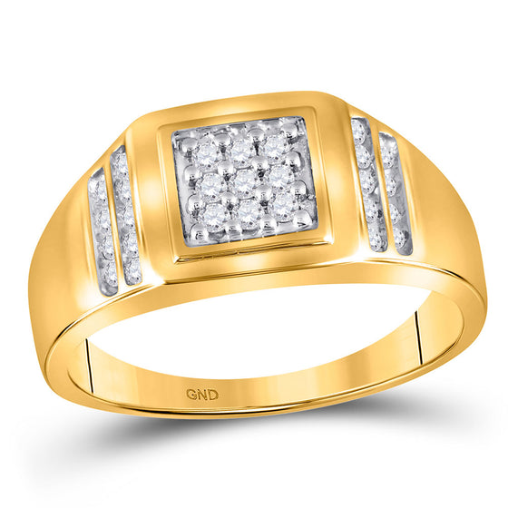14k Yellow Gold Mens Round Diamond Square Cluster Ring 1/4 Cttw
