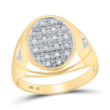  14k Yellow Gold Mens Round Diamond Oval Cluster Ring 1/4 Cttw