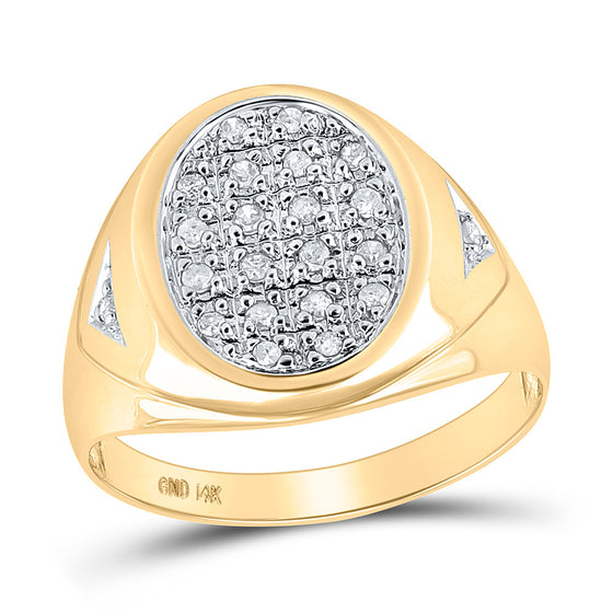 14k Yellow Gold Mens Round Diamond Oval Cluster Ring 1/4 Cttw