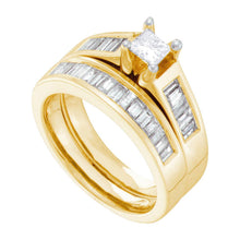  14k Yellow Gold Princess Diamond Bridal Wedding Ring Band Set 1-3/8 Cttw