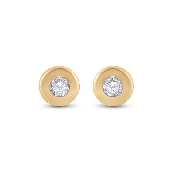 14k Yellow Gold Womens Round Diamond Solitaire Earrings 1/10 Cttw