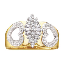  14k Yellow Gold Womens Round Diamond Double Heart Cluster Ring 1/8 Cttw
