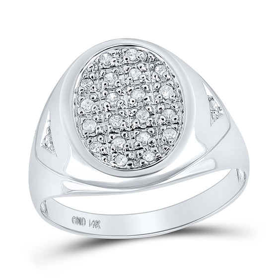 14k White Gold Mens Round Diamond Oval Cluster Ring 1/4 Cttw