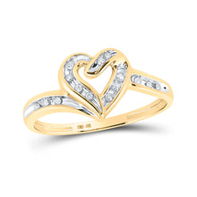  10k Two-tone Gold Womens Round Diamond Heart Frame Ring 1/12 Cttw