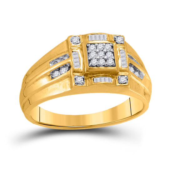 10k Yellow Gold Mens Round Diamond Square Cluster Ring 1/4 Cttw