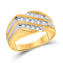  10k Two-tone Gold Mens Round Diamond Diagonal 3 Row Fashion Ring 1/2 Cttw