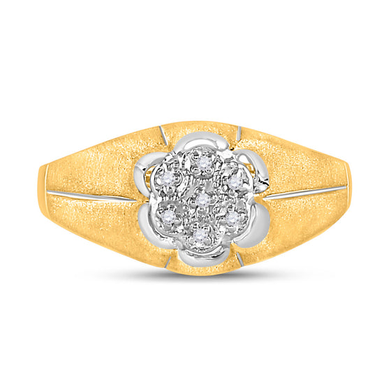 10k Yellow Gold Mens Round Diamond Matte Flower Cluster Ring .02 Cttw