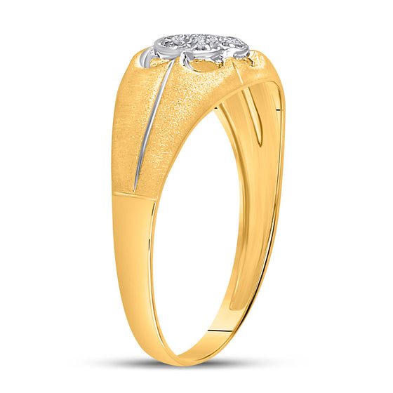 10k Yellow Gold Mens Round Diamond Matte Flower Cluster Ring .02 Cttw
