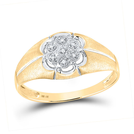 10k Yellow Gold Mens Round Diamond Matte Flower Cluster Ring .02 Cttw