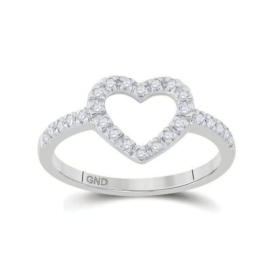 10k White Gold Womens Round Diamond Heart Ring 1/5 Cttw