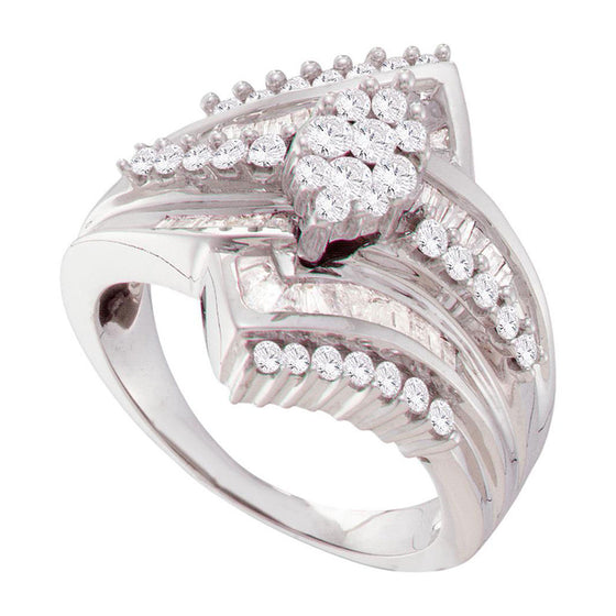 14k White Gold Round Diamond Oval Cluster Bridal Wedding Engagement Ring 1 Cttw